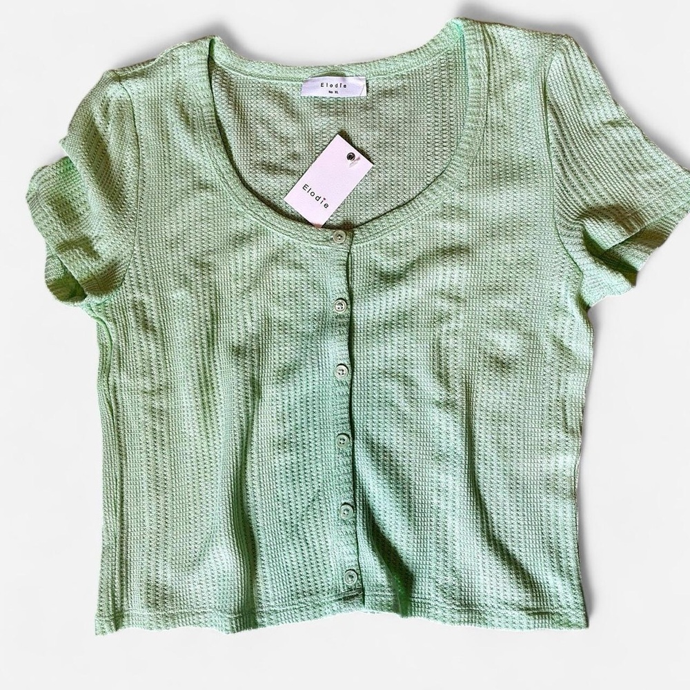 Elodie Waffle Knit Button-Front Top | Pistachio Green | Size XL | NWT - Picture 3 of 5